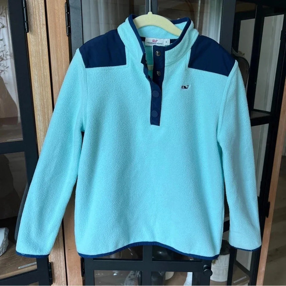 Vineyard Vines girls Fleece pullover sweater 1/4 button up navy embroidered - Picture 1 of 5